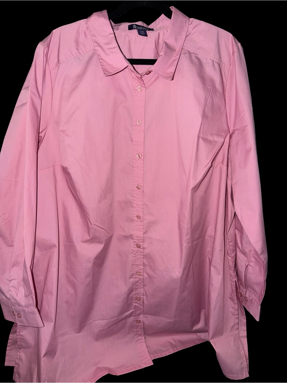 Roaman’s Women’s 24W Pink Button Front Long Sleeve Blouse Cotton Plus Size